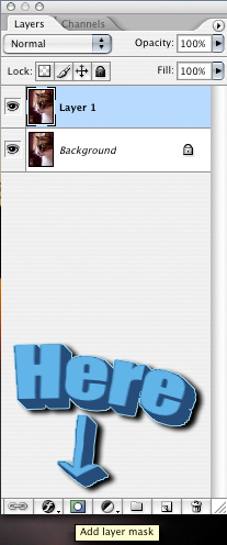 接下来处理背景部分，先Commend+J，选择在图层Layer框的下面第三个新增图层遮罩。