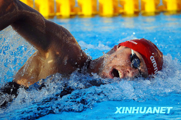 7月9日，波兰选手普·斯坦奇克在比赛中。当日，在第25届世界大学生运动会男子1500米自由泳决赛中，普·斯坦奇克以14分51秒06的成绩获得冠军。